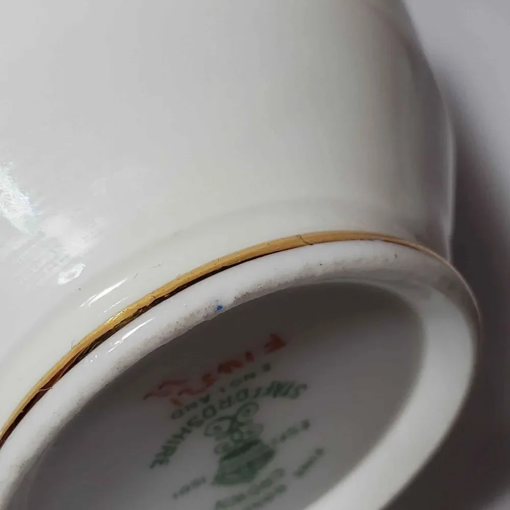 Crown Staffordshire Teacup and Saucer Pink Blue Flowers